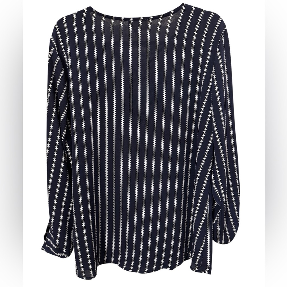 Plus size Chic Navy and White Striped Women's Blouse - Picture 2 of 5